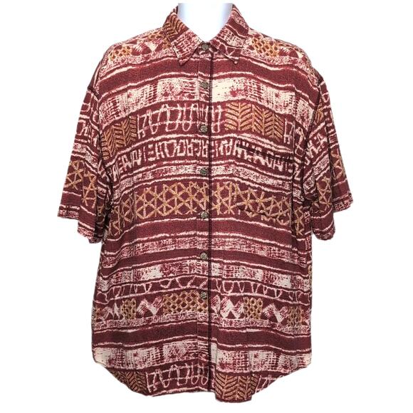 VTG The Territory Ahead Camp Shirt Mens XL hi Rust Tan Geometric Print Button Up - Picture 2 of 14